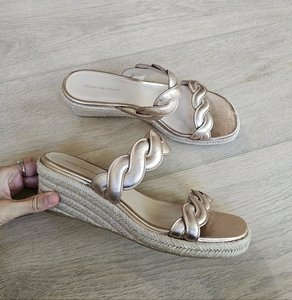 Stuart Weitzman Twist Espadrille Wedge Sandals Rose Gold, Size 9.5 - Picture 5 of 9
